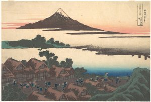 Svítání v Isawě v provincii Kai (Kōshū Isawa no akatsuki), ze série „Třicet šest pohledů na horu Fuji“ (Fugaku sanjūrokkei) od Katsushika Hokusai