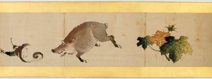 Detail ručního rolování s různými obrázky, období Edo, 1839 inkoust a barva na papíře od Katsushika Hokusai