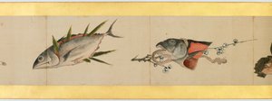 Detail ručního rolování s různými obrázky, období Edo, 1839 inkoust a barva na papíře od Katsushika Hokusai