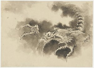 Drak vystupující z mraků, období Edo (tuš na papíře) od Katsushika Hokusai