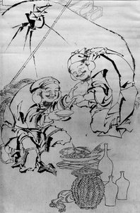 Ebisu a Daikoku slaví novoroční festival, 18.-19. století. od Katsushika Hokusai