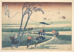 Ejiri v provincii Suruga (Sunshū Ejiri), ze série „Třicet šest pohledů na horu Fuji“ (Fugaku sanjūrokkei) od Katsushika Hokusai