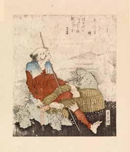 Rybář kouřící u potoka, kolem 1835 (barevný dřevoryt) od Katsushika Hokusai