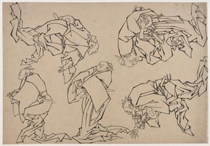Pět hudebníků hrajících na bicí, konec 18.-začátek 19. století. od Katsushika Hokusai