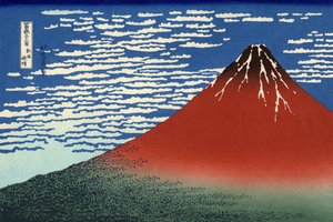 Fuji, Hory za jasného počasí, z "36 pohledů na horu Fuji", hospoda. 1831 od Katsushika Hokusai