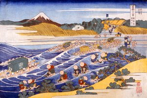 Fuji z Ford at Kanaya (barevný dřevořez) od Katsushika Hokusai