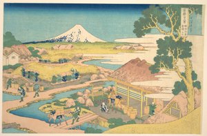 Fuji z čajových plantáží Katakura v Surugě (Sunshū Katakura chaen no Fuji), ze série Třicet šest pohledů na horu Fuji (Fugaku sanjūrokkei) od Katsushika Hokusai