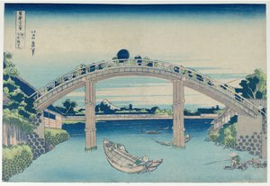 Fudži z mola u mostu Mannen ve Fukagawě, ze série „Třicet šest pohledů na horu Fudži“ od Katsushika Hokusai