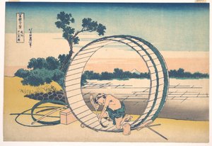 Fujimigahara v provincii Owari (Bishū Fujimigahara), ze série „Třicet šest pohledů na horu Fuji“ (Fugaku sanjūrokkei) od Katsushika Hokusai