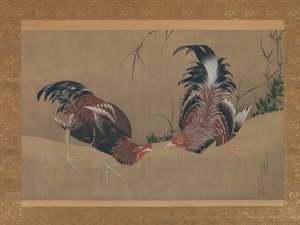 Bojoví kohouti od Katsushika Hokusai