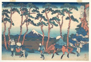Hodogaya na cestě Tōkaidō (Tōkaidō Hodogaya), ze série „Třicet šest pohledů na horu Fuji“ (Fugaku sanjūrokkei) od Katsushika Hokusai