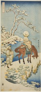 Jezdec ve sněhu, ze série „Opravdové zrcadlo japonských a čínských básní (Shiika shashin kyo)“ od Katsushika Hokusai