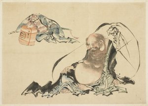 Hotei and Asahina Saburo Reclining (two sketches) od Katsushika Hokusai