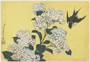 Hortenzie a vlaštovka, c. 1832 od Katsushika Hokusai