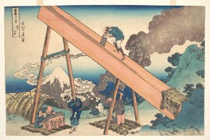 V horách provincie Tōtomi (Tōtomi sanchū), ze série „Třicet šest pohledů na horu Fuji“ (Fugaku sanjūrokkei) od Katsushika Hokusai