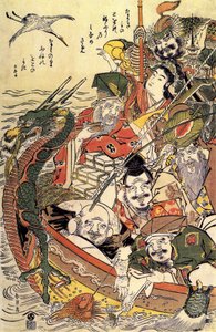 Japonská mytologie: „Sedm božstev štěstí“ od Katsushika Hokusai