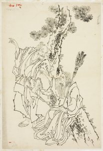 Jo a Uba; Téma Takasago, ca. 1815-49 (inkoust na papíře) od Katsushika Hokusai