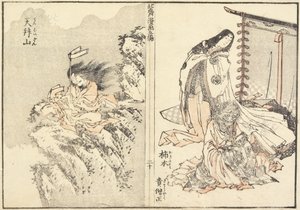 Kakinomoto Hitomaro a Deset hor, 1816 od Katsushika Hokusai