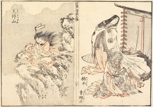 Hitomaro Kakinomoto a hora Tenbai od Katsushika Hokusai