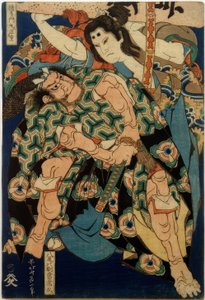 Kusunoki Tamonmaru Masashige a Yao žádná sázka na Tsunehisa od Katsushika Hokusai