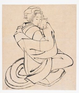 Lady Holding a Cat, období Edo, ca. 10. léta 19. století. od Katsushika Hokusai