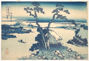 Jezero Suwa v provincii Šinano (Šinšú Suwako), ze série „Třicet šest pohledů na horu Fudži“ (Fugaku sanjūrokkei) od Katsushika Hokusai