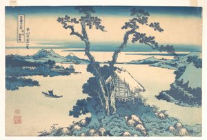 Jezero Suwa v provincii Šinano (Šinšú Suwako), ze série „Třicet šest pohledů na horu Fudži“ (Fugaku sanjūrokkei) od Katsushika Hokusai