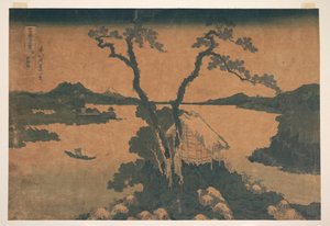 Jezero Suwa v provincii Šinano (Šinšú Suwako), ze série „Třicet šest pohledů na horu Fudži“ (Fugaku sanjūrokkei) od Katsushika Hokusai
