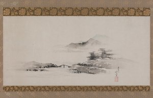 Krajina, období Edo, kolem 1801-02 (inkoust a barva na papíře připevněné jako závěsný svitek) od Katsushika Hokusai