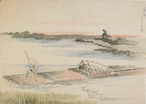 Krajina: převozník na voru, konec 18. a začátek 19. století. od Katsushika Hokusai