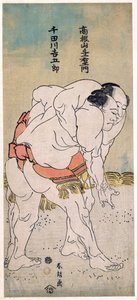 Les lutteurs sumo Takaneyama Yoichiemon a Sendagawa Kichigoro --Sumo Wrestlers Takaneyama Yoichiemon a Sendagawa Kichigoro par Hokusai, Katsushika (1760-1849).Barevný dřevoryt, velikost: 30,6x12,9, cca 1792, soukromá sbírka od Katsushika Hokusai