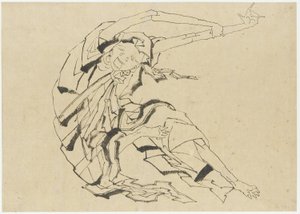 Muž s dlouhými pažemi se protahuje, období Edo (inkoust na papíře) od Katsushika Hokusai