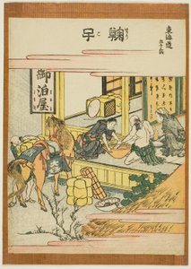 Mariko, ze série "Padesát tři zastavení Tokaido (Tokaido gojusan tsugi)", asi 1806 (barevný dřevoryt; čuban) od Katsushika Hokusai