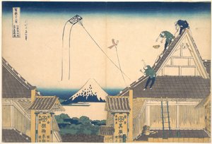 Obchod Mitsui v Surugachō v Edu (Edo Surugachō Mitsui mise ryaku zu), ze série Třicet šest pohledů na horu Fuji (Fugaku sanjūrokkei) od Katsushika Hokusai