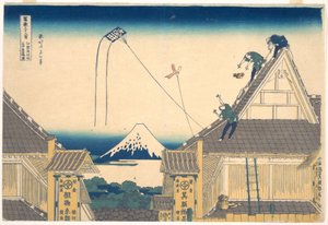 Obchod Mitsui v Surugachō v Edu (Edo Surugachō Mitsui mise ryaku zu), ze série Třicet šest pohledů na horu Fuji (Fugaku sanjūrokkei)
