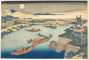 Měsíční svit na řece Yodo (Yodogawa), ze série „Sníh, měsíc a květiny“ (Setsugekka) od Katsushika Hokusai