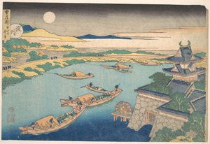 Měsíční svit na řece Yodo (Yodogawa), ze série „Sníh, měsíc a květiny“ (Setsugekka) od Katsushika Hokusai