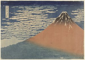 Hora Fudži za jasného počasí (známá také jako Červená Fudži), cca 1830 (dřevoryt) od Katsushika Hokusai