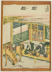 Okabe, ze série "Padesát tři stanic Tokaida (Tokaido gojusan tsugi)" od Katsushika Hokusai