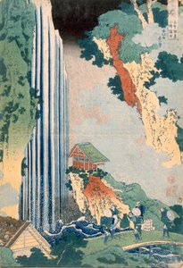 Vodopád Ona na řece Kisokaido, 1827 (barevný dřevoryt) od Katsushika Hokusai