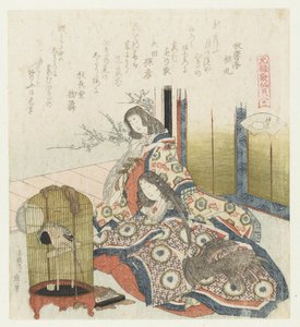 otevřená skořápka Katatsugai Srovnání Genroku básní a mušlí (název série) Genroku kasen kaiawase (název série na objektu) od Katsushika Hokusai