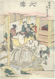 Ōtsu, padesátá čtvrtá ze série „Padesát tři stanice na cestě Tōkaidō“ od Katsushika Hokusai
