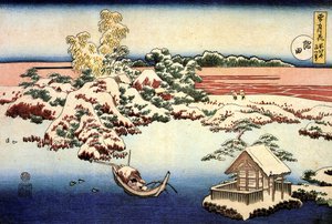 ""Zasněžená krajina na řece Sumida, Japonsko"" Tisk Katsushika Hokusai (1760-1849) (škola ukiyo-e) 1832 Státní Puškinovo muzeum výtvarných umění, Moskva od Katsushika Hokusai