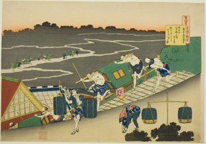 Báseň Fujiwara no Michinobuason z Teseries od Katsushika Hokusai