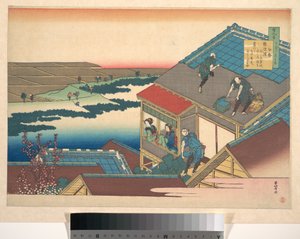 Báseň od Iseho ze sbírky „Sto básní, jak je vysvětluje chůva“ (Hyakunin isshu uba ga etoki) od Katsushika Hokusai