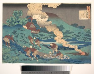 Báseň od Kakinomota Hitomara, ze sbírky „Sto básní, které vysvětluje chůva“ (Hyakunin isshu uba ga etoki) od Katsushika Hokusai