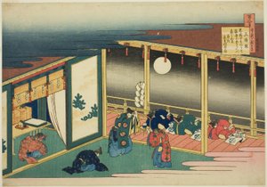 Báseň od Sanjo-in, ze série „Sto básní vysvětlených sestrou“ od Katsushika Hokusai