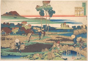 Báseň od Tenchi Tennō, ze sbírky „Sto básní, jak je vysvětluje chůva“ (Hyakunin isshu uba ga etoki) od Katsushika Hokusai