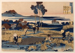 Báseň od Tenchi Tennō, ze sbírky „Sto básní, které vysvětluje chůva“ od Katsushika Hokusai