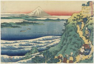 Báseň Yamabe no Akahito, z knihy Sto básní vysvětlených sestrou, kolem roku 1839 (barevný dřevořez)